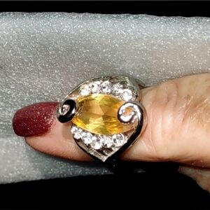 Yellow Citrine Navette Rhinestone Fashion Ring